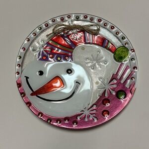 Lori Siebert for Silvestri Fused Glass Snowman Plate 12" Round Winter Christmas